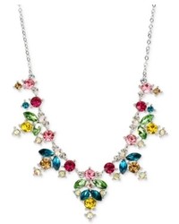 Betsey Johnson Silver Tone Multicolor Crystal Frontal Necklace
