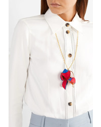 Marni Gold Tone Cotton Canvas And Crystal Necklace