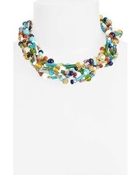 Lauren Ralph Lauren Beaded Multistrand Collar Necklace Blue Multi Gold