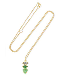 Brooke Gregson Maya Leaf 18 Karat Gold Sapphire And Emerald Necklace