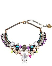 Betsey Johnson Stone Frontal Boost Multi W Skull Necklace Purple Multi Choker Necklace