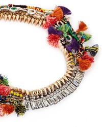 Venna Crystal Pompom Chain Collar Necklace