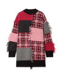 MSGM Fringed Patchwork Wool Blend Sweater