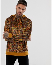 ASOS DESIGN Hoodie In Velour With Paisley And Check Print
