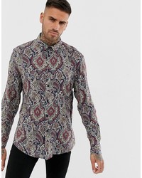 Bershka Paisley Print Shirt With Relaxed Fit