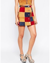 Asos Collection A Line Skirt In Patchwork Suede With Button Through