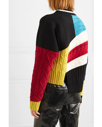 MSGM Maglia Asymmetric Color Block Cable Knit Sweater