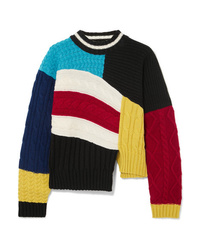 MSGM Maglia Asymmetric Color Block Cable Knit Sweater