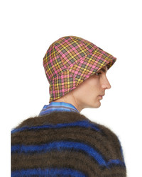 MSGM Yellow And Pink Check Print Cloche Bucket Hat