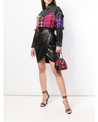 Versace Red Tribute Tartan Leather And Cotton Bag