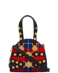 Versace Red Tribute Tartan Leather And Cotton Bag