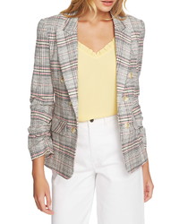 1 STATE Cassia Ruched Sleeve Plaid Blazer