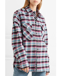 Off-White Oversized Printed Checked Cotton Blend Flannel Shirt