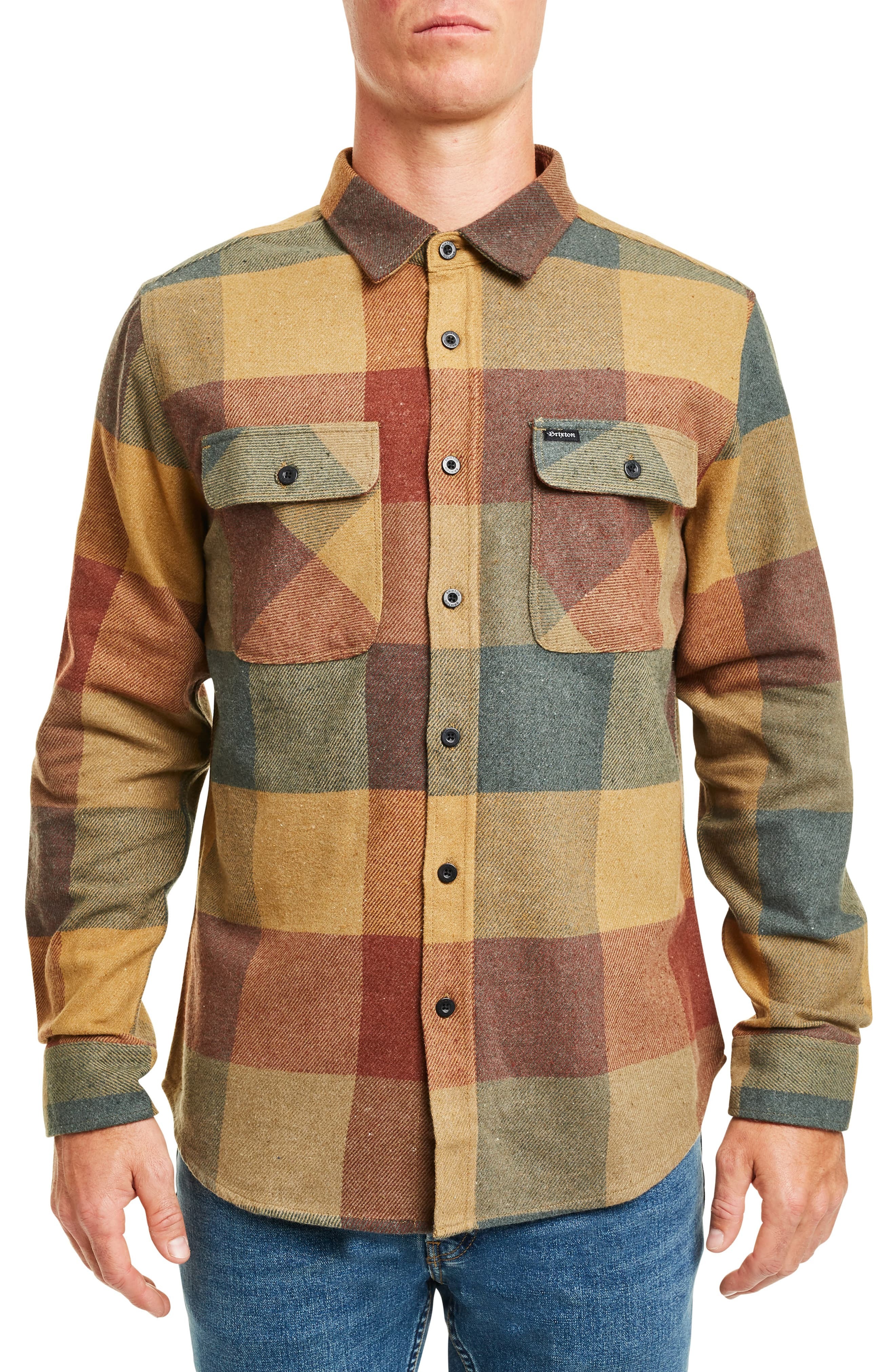 Brixton Bowery Flannel Rust & Copper Plaid Flannel Shirt