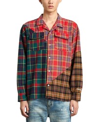 PROFOUND Destroyed Patchwork Flannel Button Up Shirt In Redgold At Nordstrom