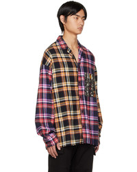 VERSACE JEANS COUTURE Navy Stripes Tapestry Plaid Shirt