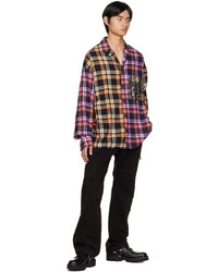 VERSACE JEANS COUTURE Navy Stripes Tapestry Plaid Shirt