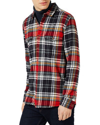 Topman Plaid Flannel Regular Fit Shirt