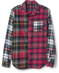Gap Standard Fit Shirt In Mix Plaid Flannel With Embroidered Graphic At Back