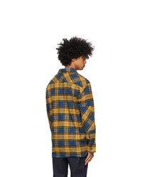 Acne Studios Yellow And Blue Flannel Logo Patch Shirt