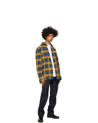 Acne Studios Yellow And Blue Flannel Logo Patch Shirt