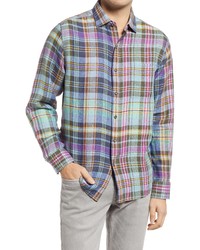 Multi colored Plaid Linen Long Sleeve Shirt