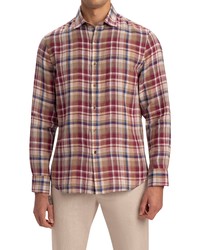 Bugatchi Shaped Fit Plaid Linen Button Up Shirt In Caramel At Nordstrom
