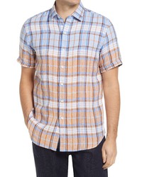 Multi colored Plaid Linen Short Sleeve Shirt