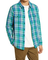 Outerknown Check Organic Cotton Button Up Shirt In Ultramarine Green Arcadia At Nordstrom