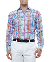 Etro Gingham Linen Shirt With Multicolored Plaid