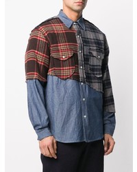 Ermanno Gallamini Patchwork Flannel And Denim Shirt