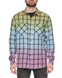 ELEVENPARIS Regular Fit Dip Dye Plaid Button Up Shirt In Multi Dip Dye Plaid At Nordstrom