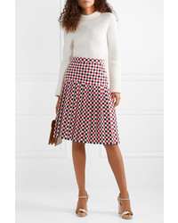 Gucci Pleated Checked Wool Blend Crepe Midi Skirt