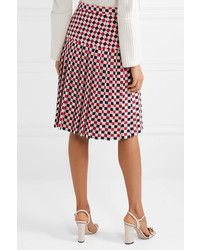 Gucci Pleated Checked Wool Blend Crepe Midi Skirt