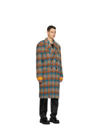 Wooyoungmi Orange And Blue Check Wool Double Breasted Coat