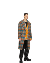 Wooyoungmi Orange And Blue Check Wool Double Breasted Coat