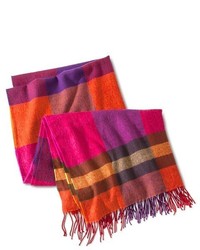 Merona Cozy Plaid Blanket Wrap Scarf Pink And Orange Tm