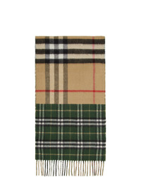 Burberry Green And Beige Vintage Check To Giant Check Scarf