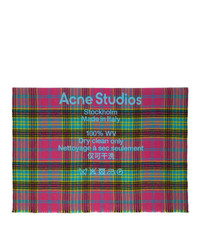 Acne Studios Pink And Blue Wool Tartan Check Scarf