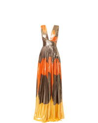 Dhela Metallic Printed Pleated Skirt Gown