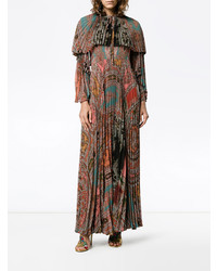 Etro Printed Pleated Long Sleeve Gown