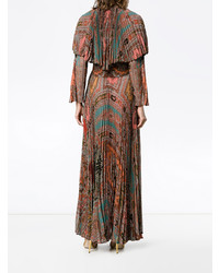 Etro Printed Pleated Long Sleeve Gown