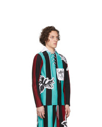 Charles Jeffrey Loverboy Blue And Black Magpie Stripe Rugby Polo