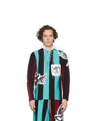 Charles Jeffrey Loverboy Blue And Black Magpie Stripe Rugby Polo