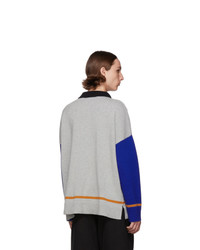 Loewe Grey And Blue Cashmere Long Sleeve Polo