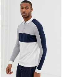 ASOS DESIGN Long Sleeve Polo Shirt With Colour Block And Contrast Piping In Navy