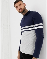 ASOS DESIGN Long Sleeve Polo Shirt With Contrast Body And S In Navygrey
