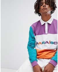 ASOS DESIGN Rugby Long Sleeve Polo Shirt With Colour S And Paraiso Embroidery