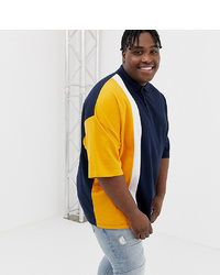 ASOS DESIGN Plus Oversized Polo Shirt In Pique Fabric With Vertical Colour Block In Navy