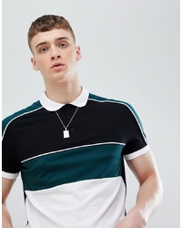 ASOS DESIGN Polo Shirt With Colour Block And Contrast Piping In Black